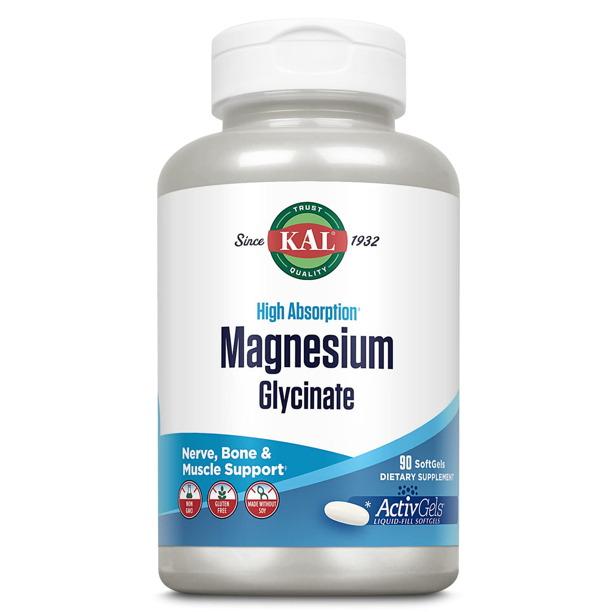 KAL Magnesium Glycinate ActivGels bottle label