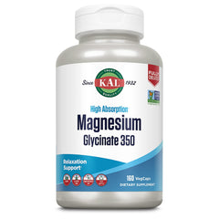 KAL Magnesium Glycinate Capsules bottle label showcasing 160 count