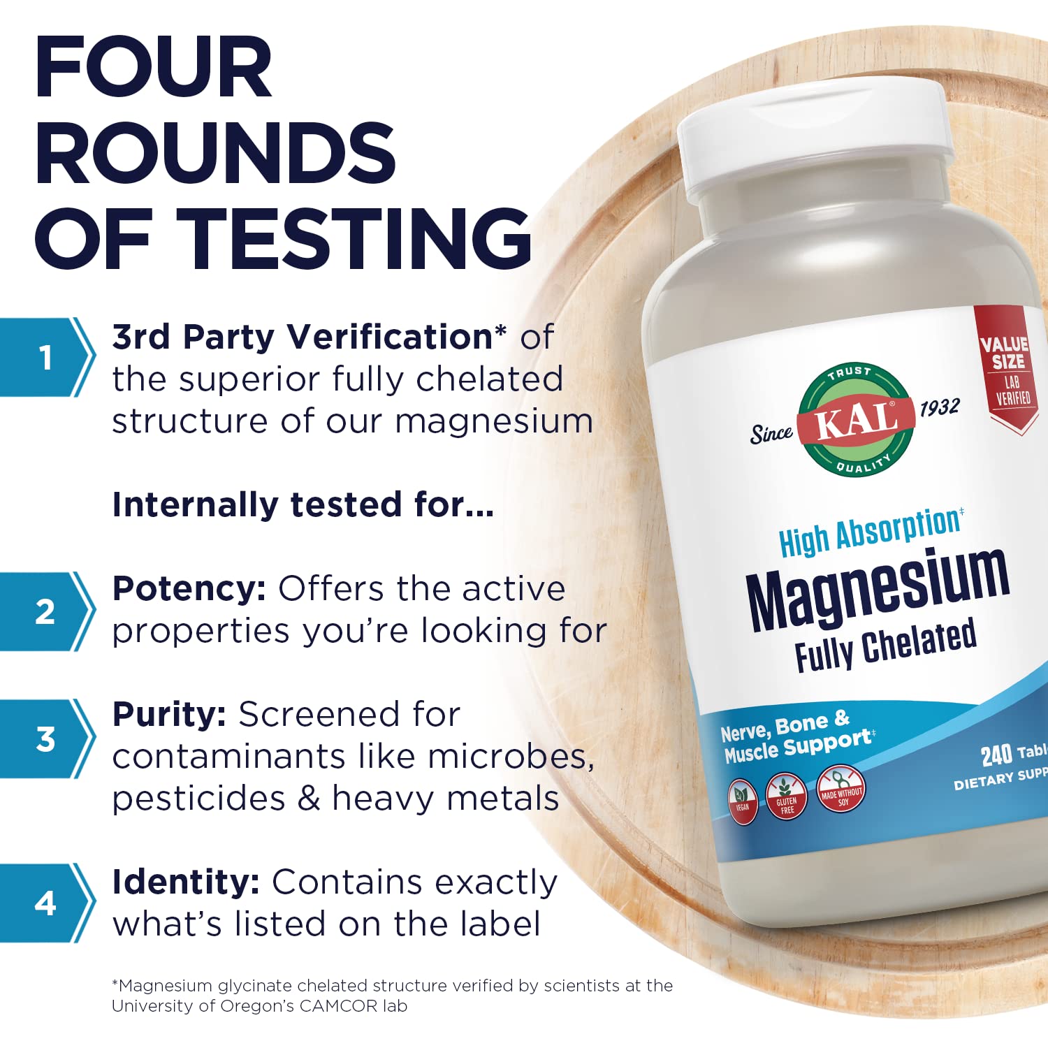 Lab-tested purity seal on the bottle