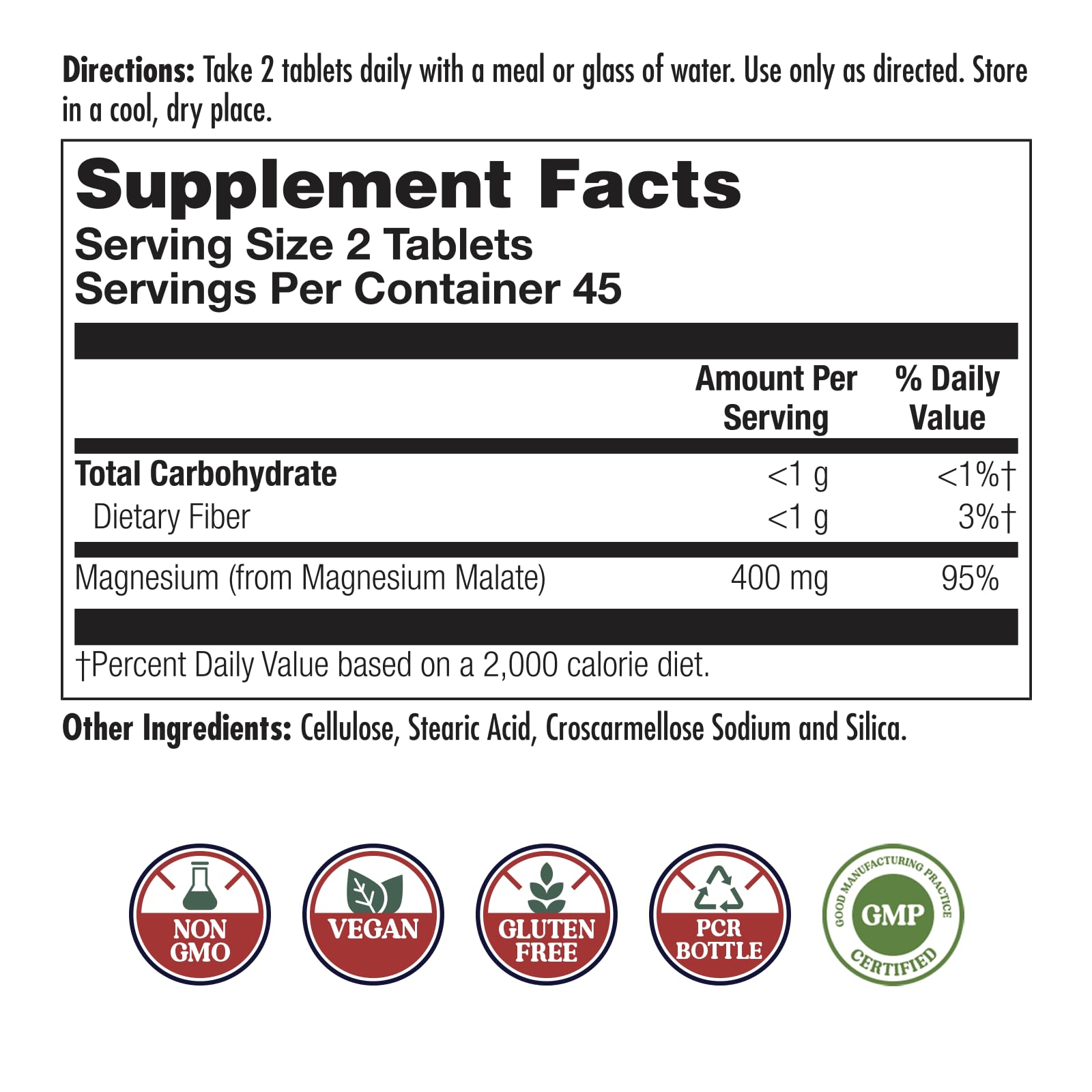 Side view of KAL Magnesium Malate 400mg bottle