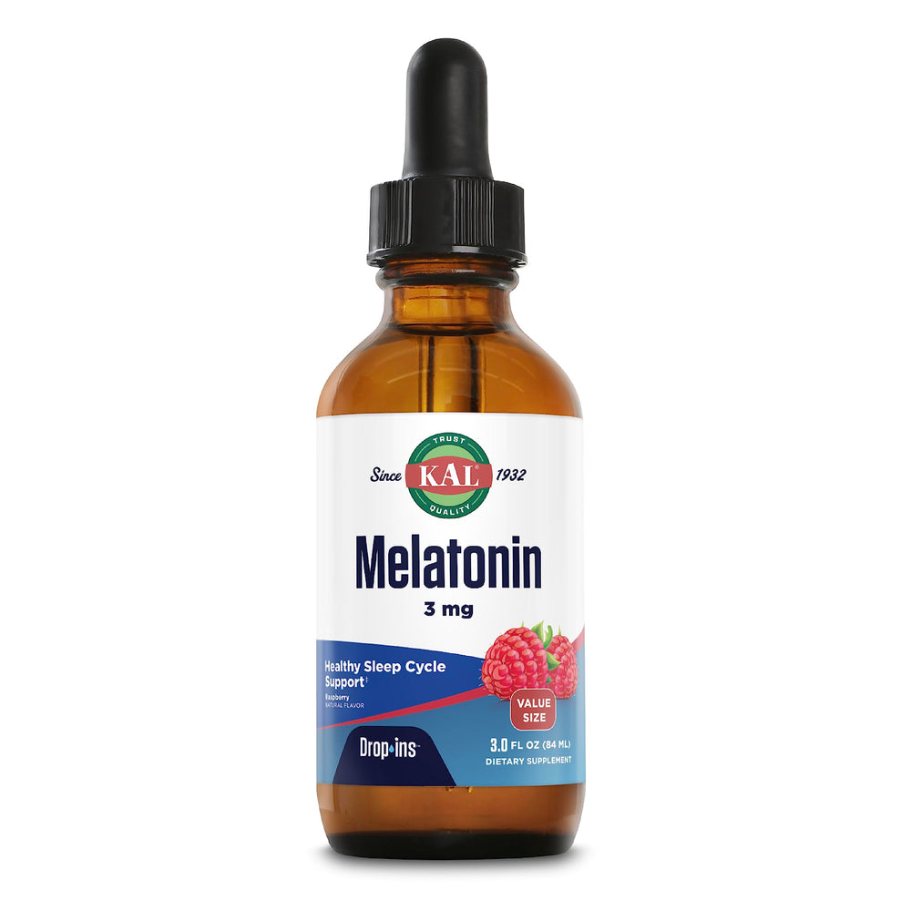 KAL Melatonin 3mg DropIns bottle label with Raspberry Flavor