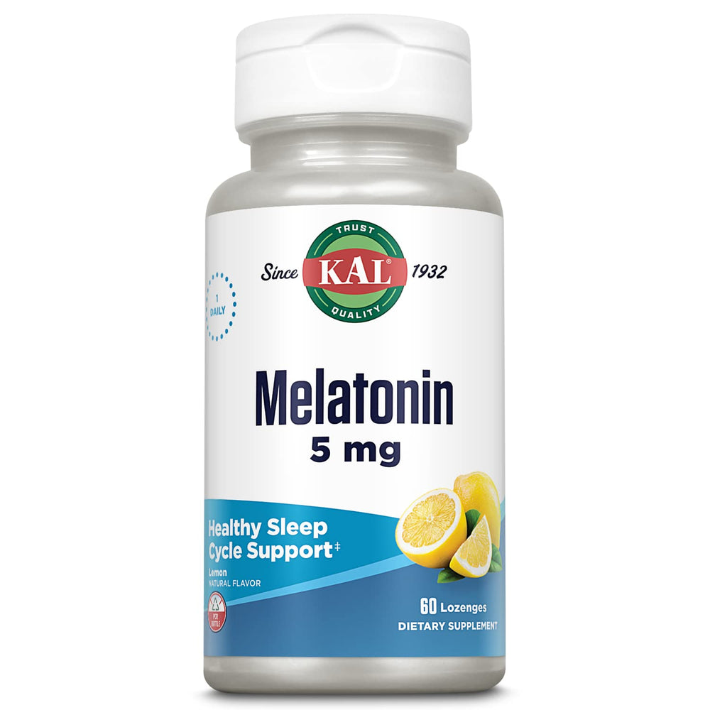 KAL Melatonin 5mg Sleep Aid Lozenges bottle with lemon flavor