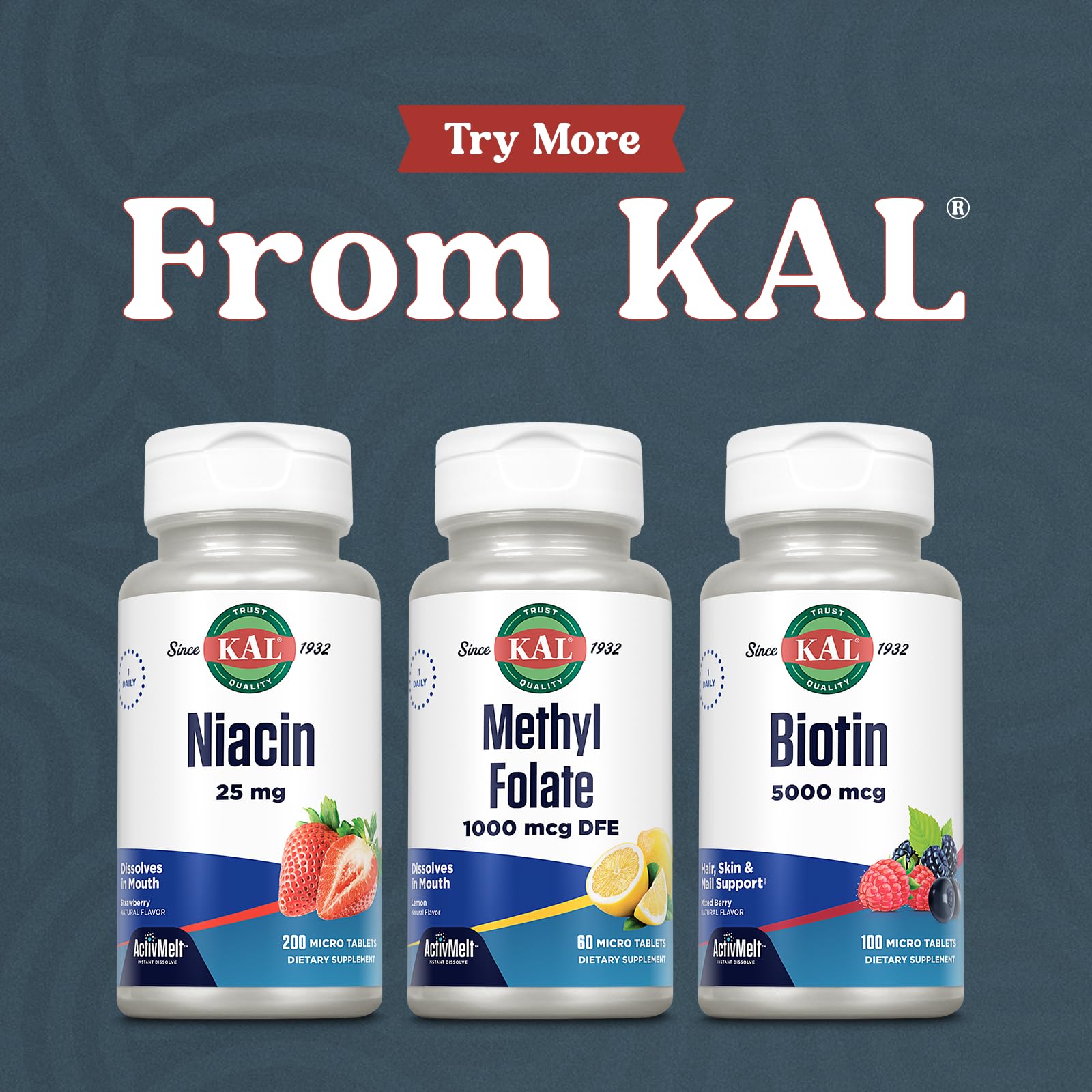 Supplement facts panel on KAL Methyl Folate bottle