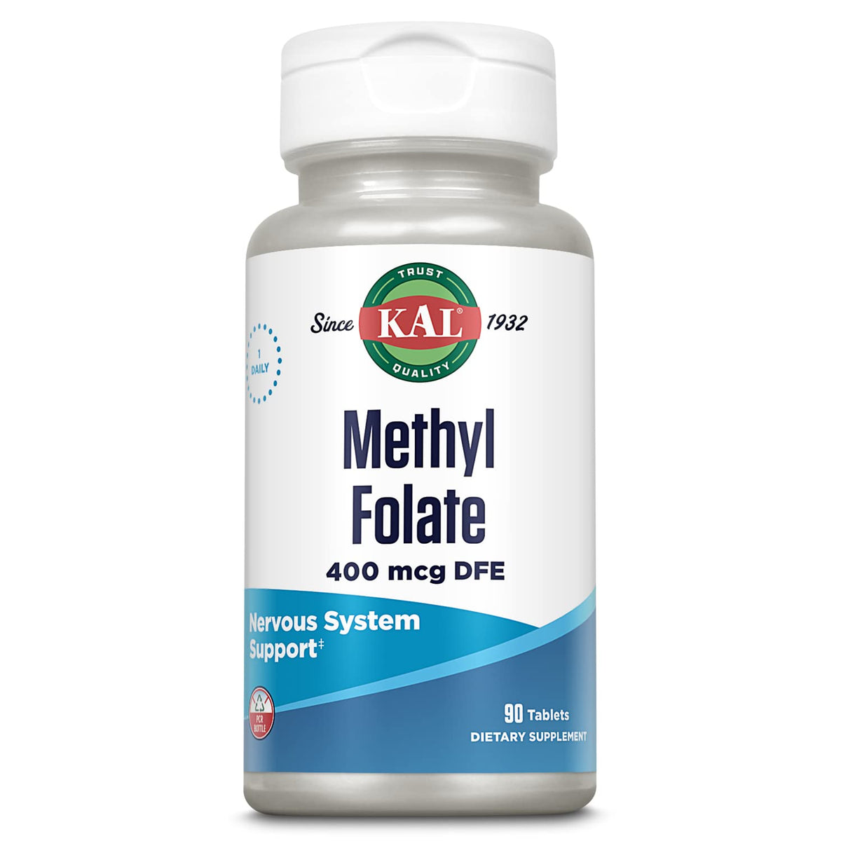 KAL Methyl Folate bottle label showing 400 mcg DFE (5-MTHF)