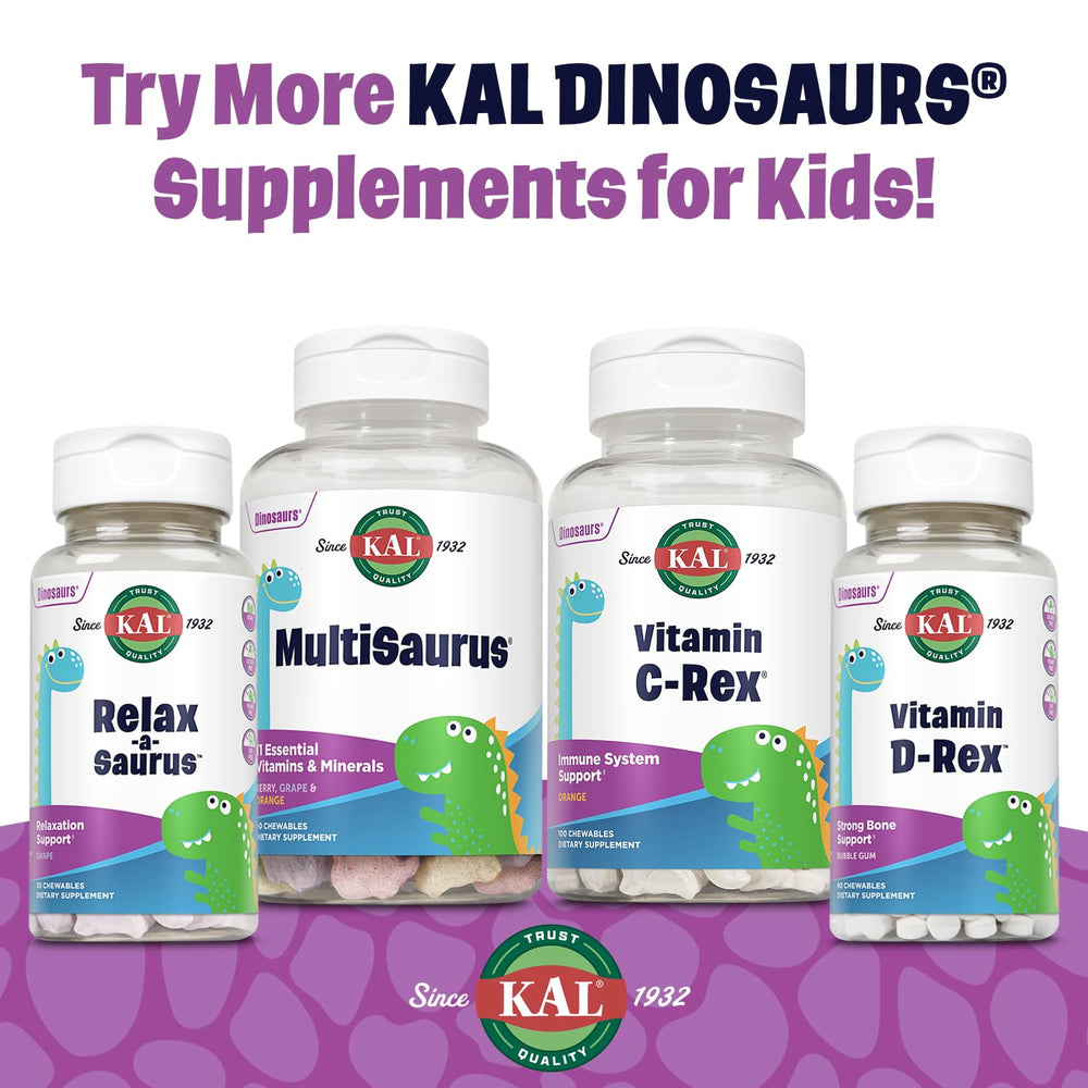 Bottle of KAL MultiSaurus Kids Chewable Multivitamins with 90 servings