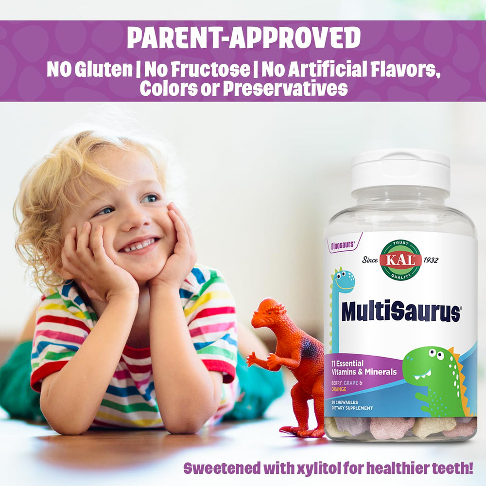 Dinosaur-shaped chewable multivitamin tablets for kids