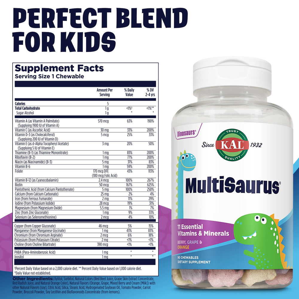 KAL MultiSaurus Grape flavor chewable multivitamin for kids