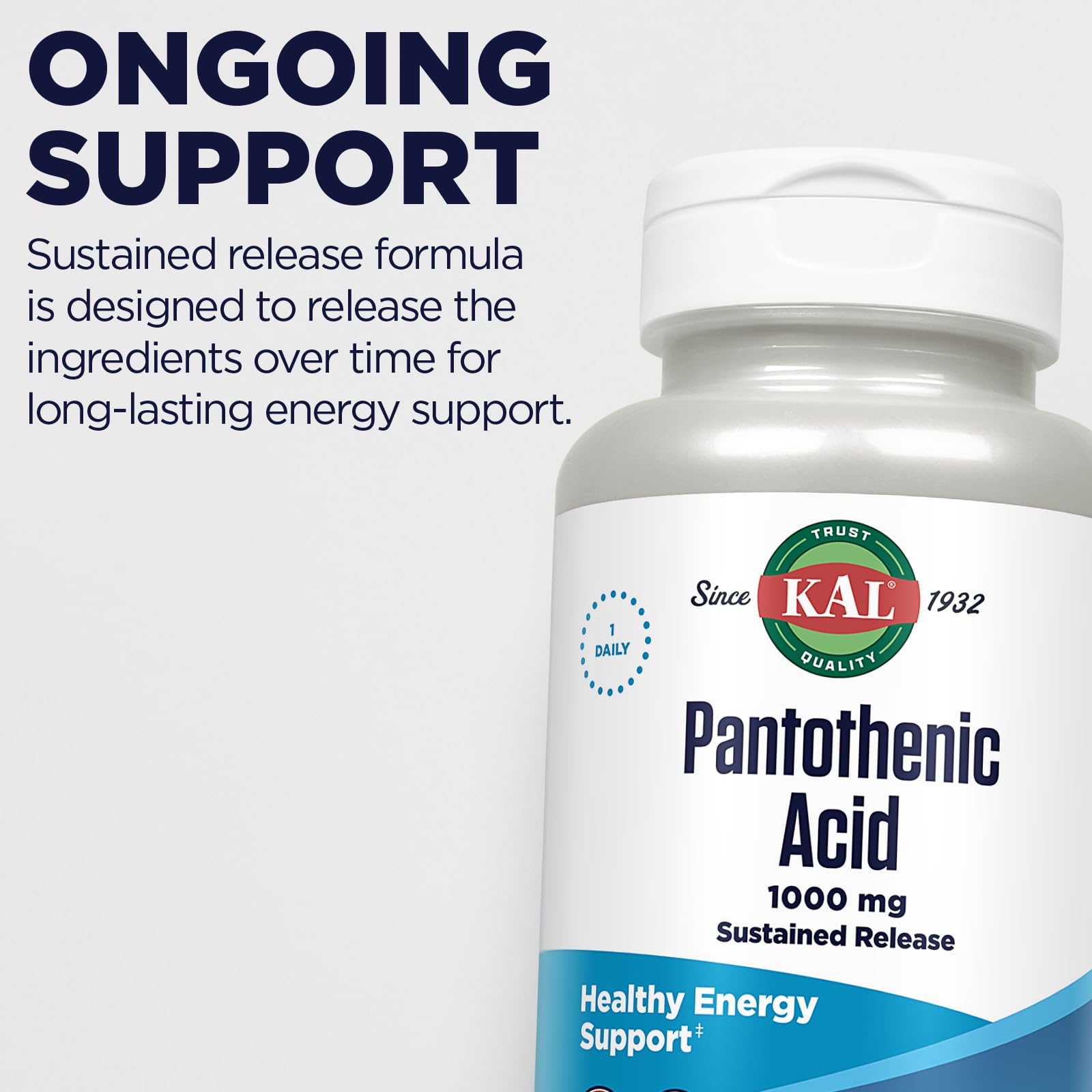 Kal Quality potency and purity seal on Pantothenic Acid bottle