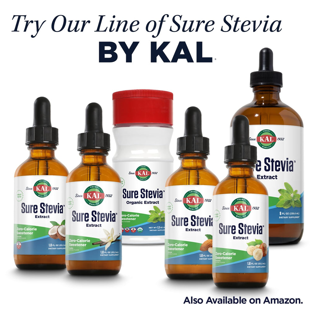 3.5oz container packaging of KAL Sure Stevia Plus Monk Fruit