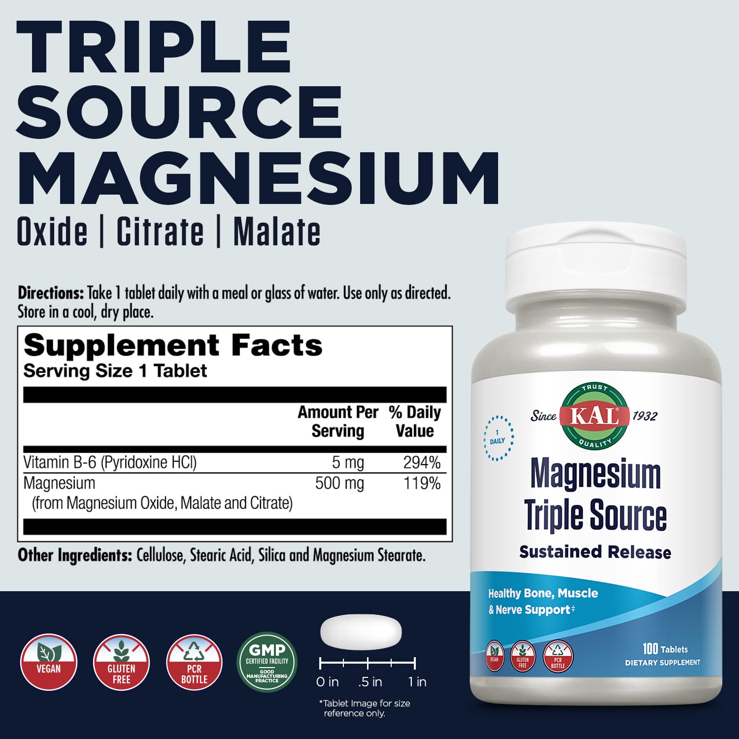 Tablets showing magnesium citrate, malate, and oxide blend