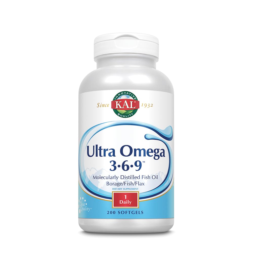 KAL Ultra Omega 3-6-9 bottle with 200 softgels