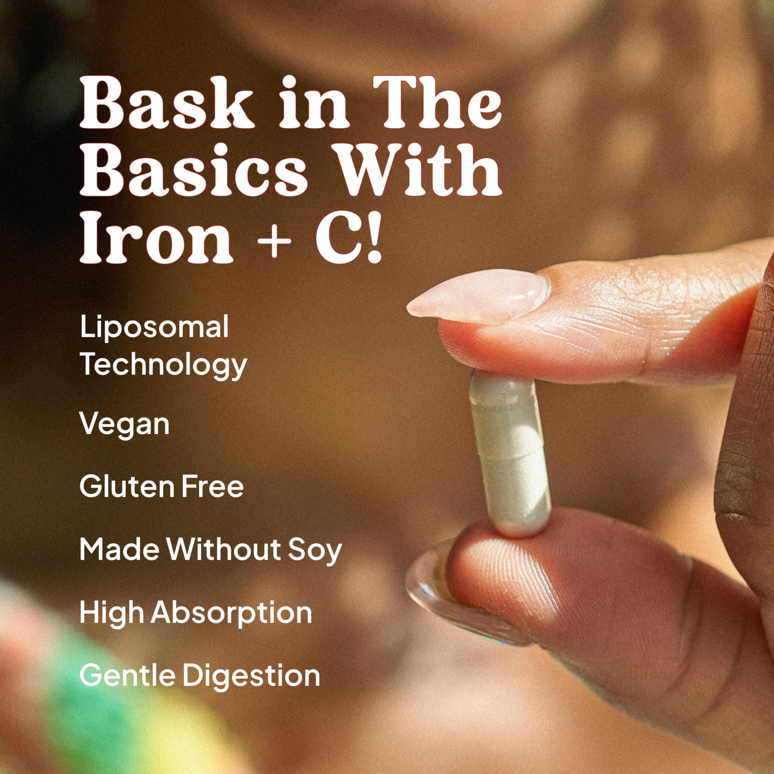 Vegan and gluten-free iron supplement capsules lifestyle image