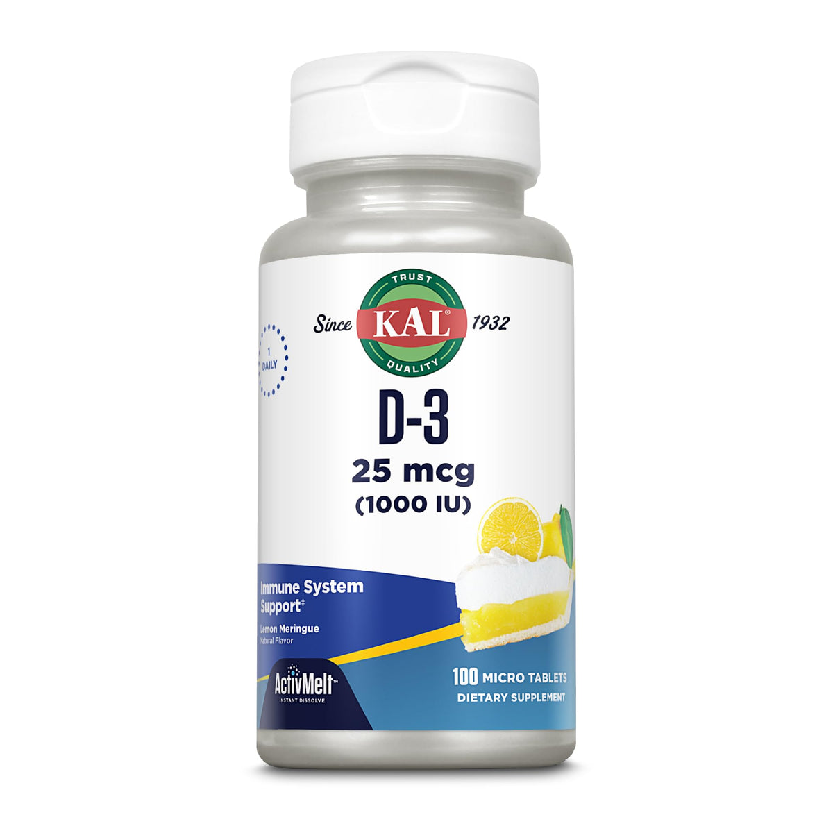 KAL Vitamin D-3 1000 IU ActivMelt lemon-flavored micro tablets bottle