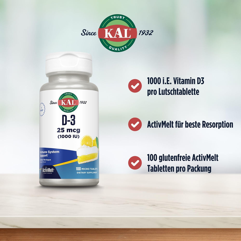 KAL Vitamin D-3 ActivMelt micro tablets for immune and bone health