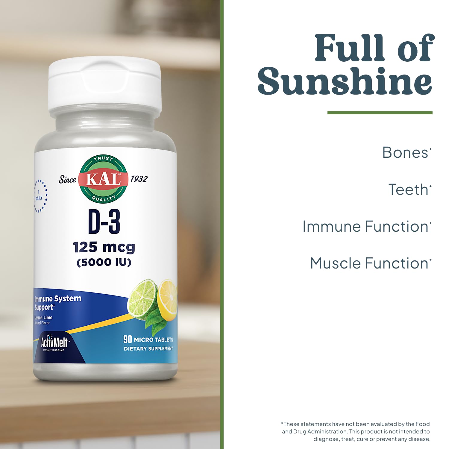 KAL Vitamin D-3 5000 IU ActivMelt packaging close-up