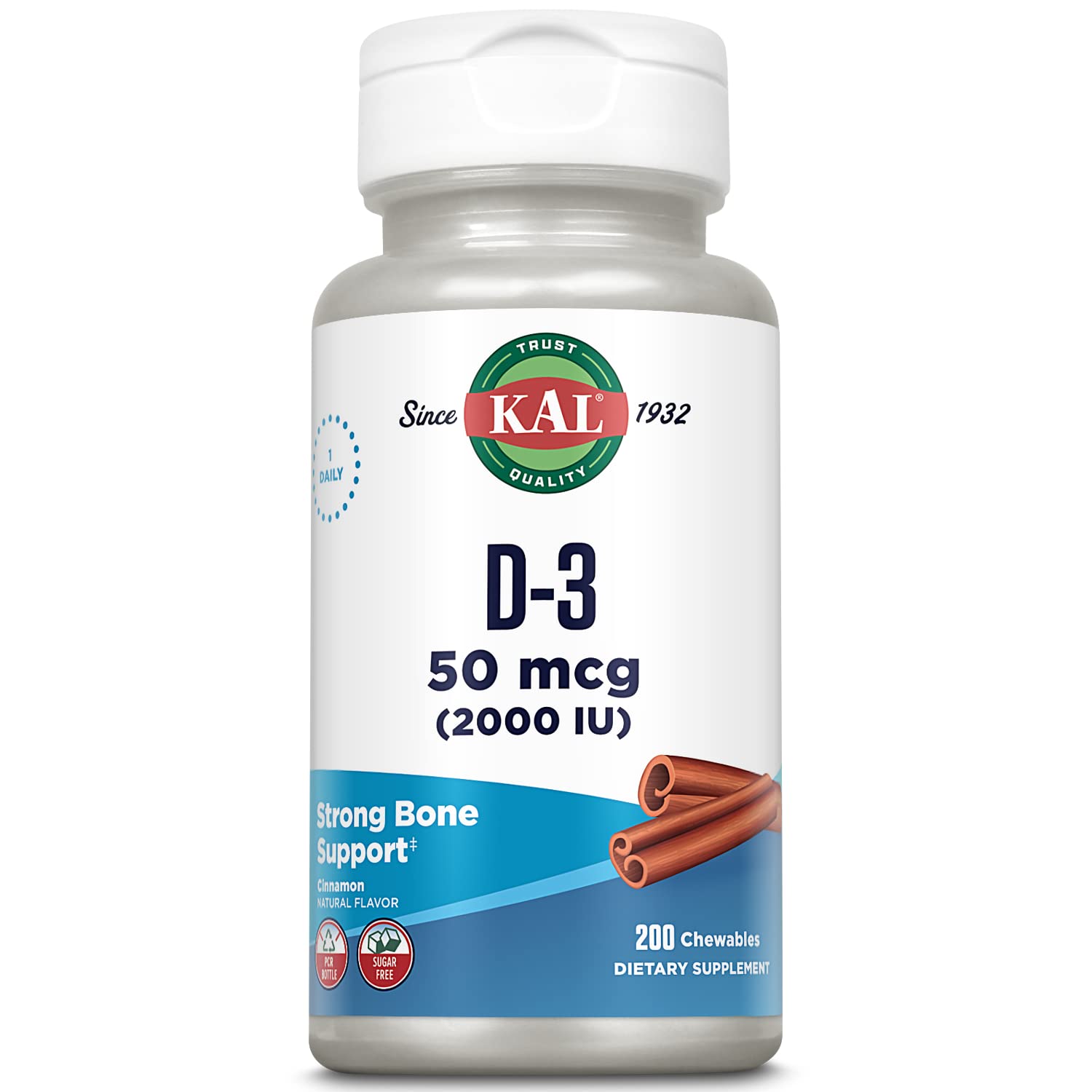 KAL Vitamin D3 Chewables Cinnamon flavor bottle – front view