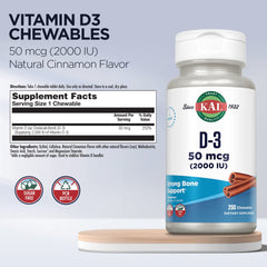 Label indicates 2000 IU (50 mcg) Vitamin D3 per chewable