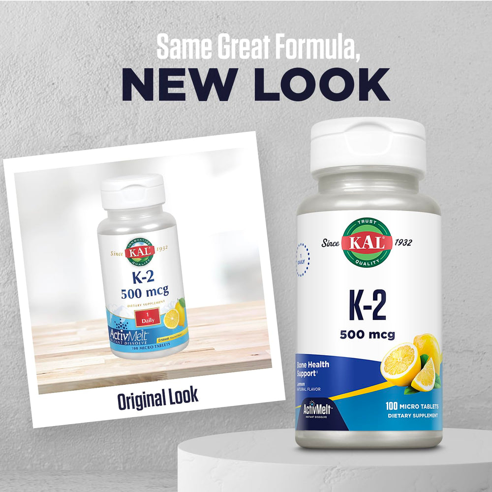 Close-up of KAL Vitamin K2 MK4 bottle label