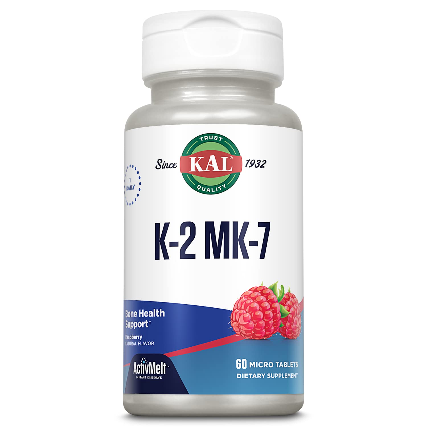 Front view of KAL Vitamin K2 MK7 ActivMelt bottle