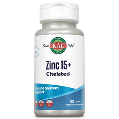 KAL Zinc 15+ bottle with cap displaying label