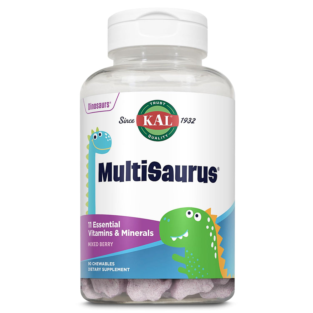KAL MultiSaurus Kids Chewables bottle with mixed berry flavor