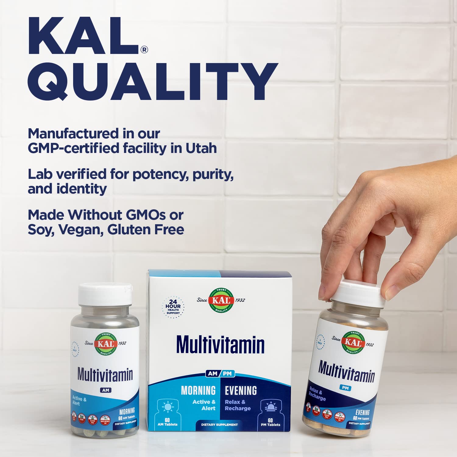 Gluten-free label on KAL Multivitamin AM/PM bottle