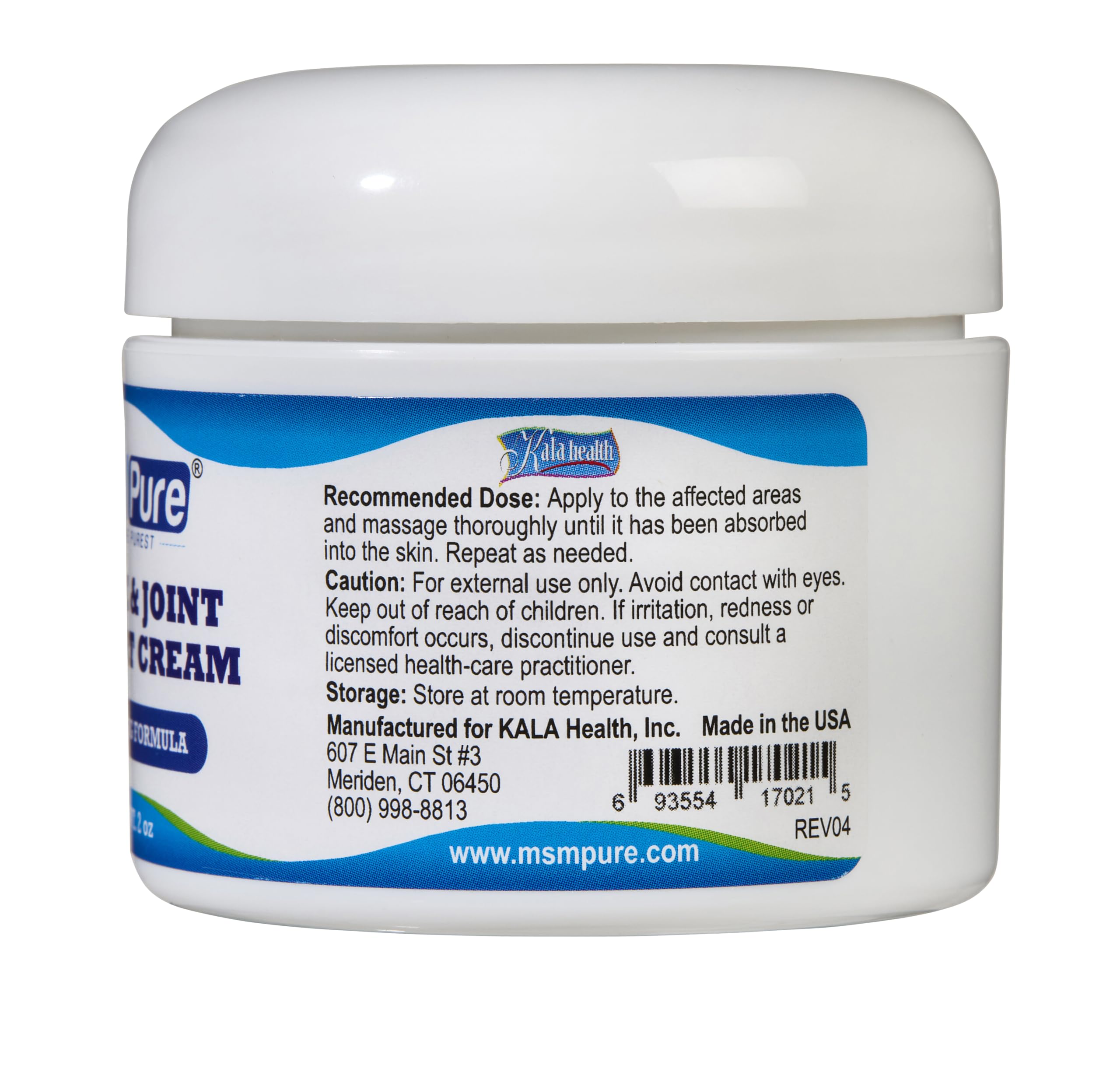 KALA HEALTH MSMPure 2 oz cream label close-up showing OptiMSM