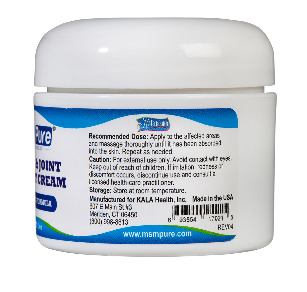 KALA HEALTH MSMPure 2 oz cream label close-up showing OptiMSM