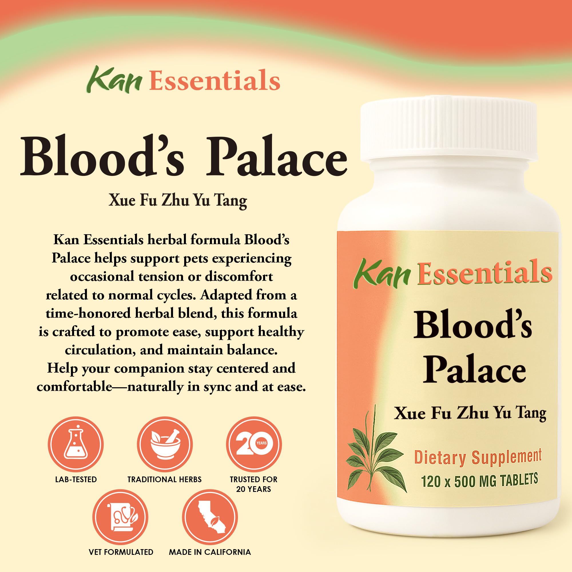 Ingredients list for Blood's Palace 120 tabs showing Peach seed and other Chinese herbs