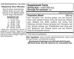 Product image close-up: Kan Herbs Damp Heat Derma Relief 120 tabs packaging label