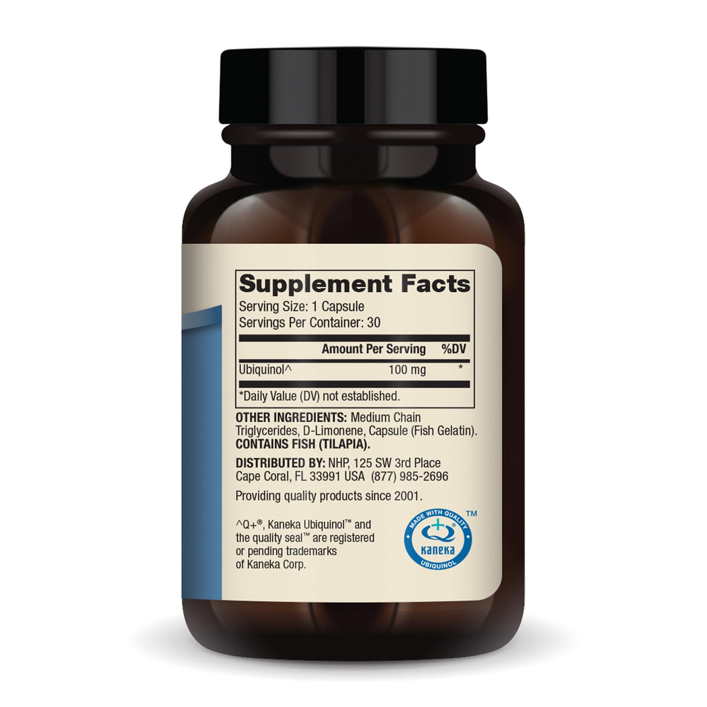 Kaneka Ubiquinol 100 mg per serving label