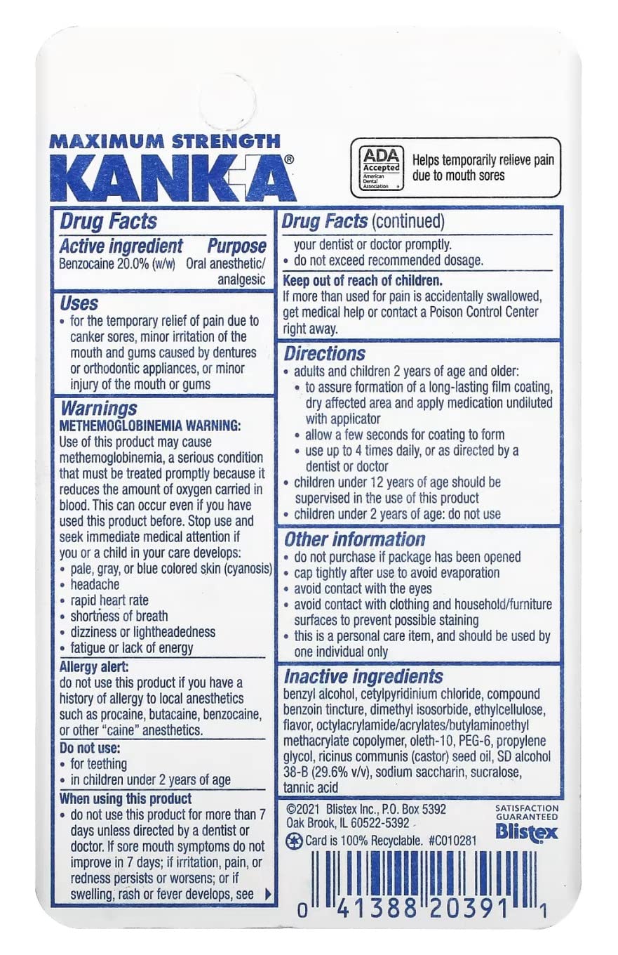 ADA Acceptance and product details for Kank-A Mouth Pain Liquid