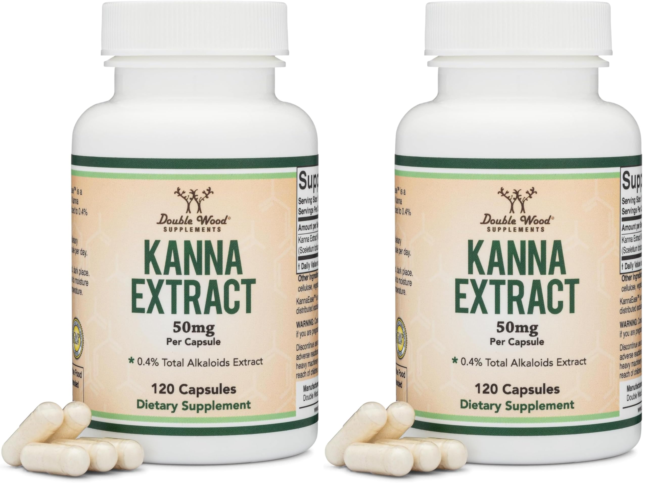 Front view of Kanna Extract Supplement bottle with 50mg capsules, pack of 2