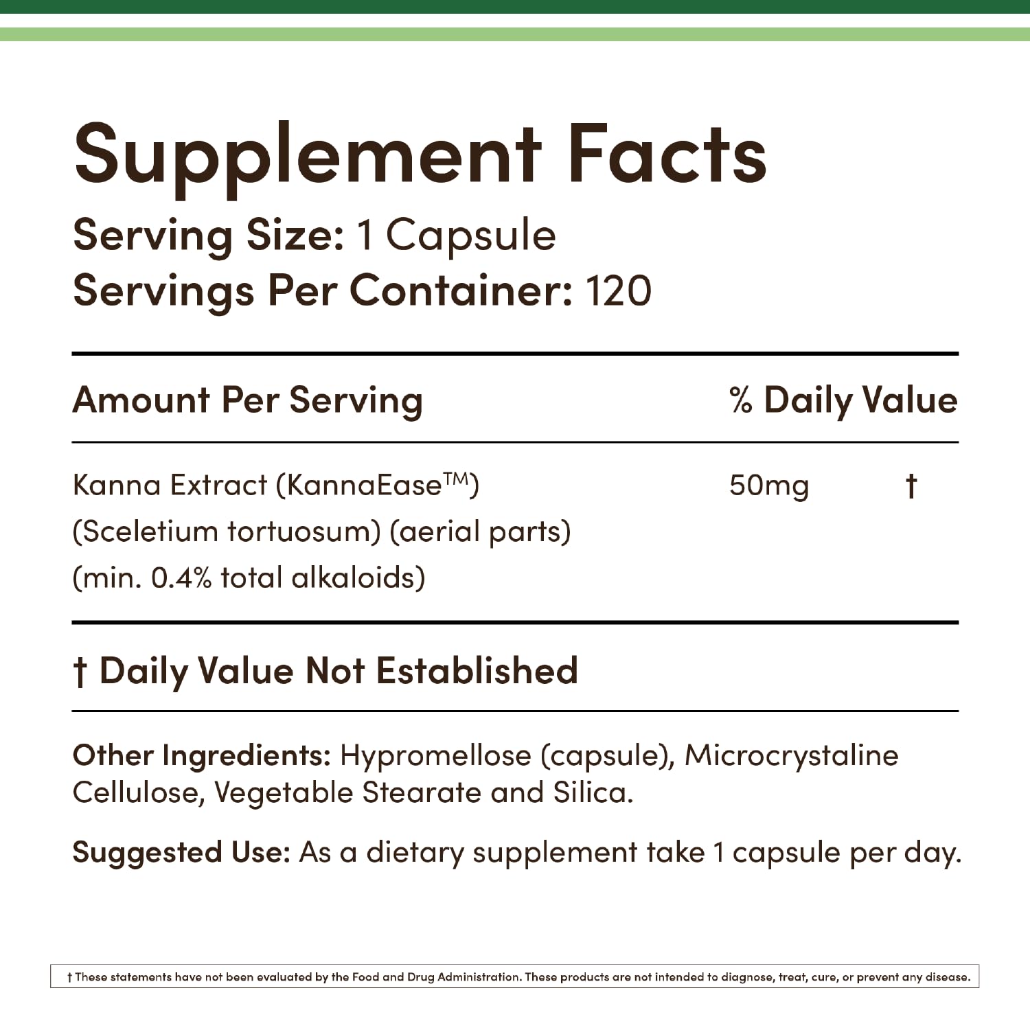 KannaEase extract label highlighting 0.4% total alkaloids