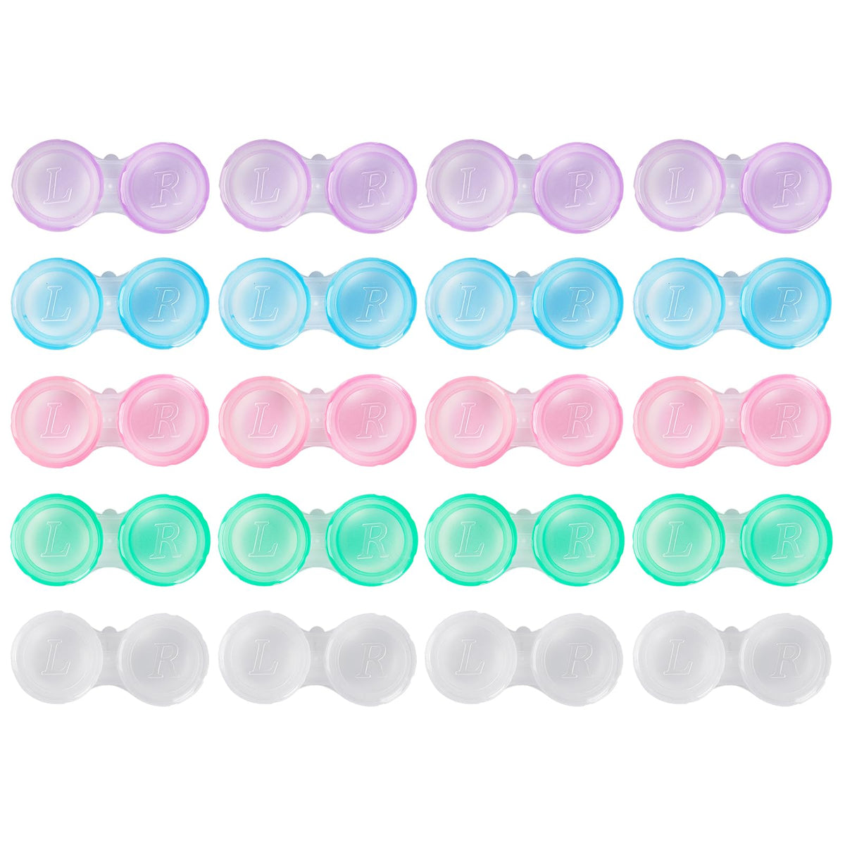KAOPET 20-pack contact lens cases showing transparent and colored options