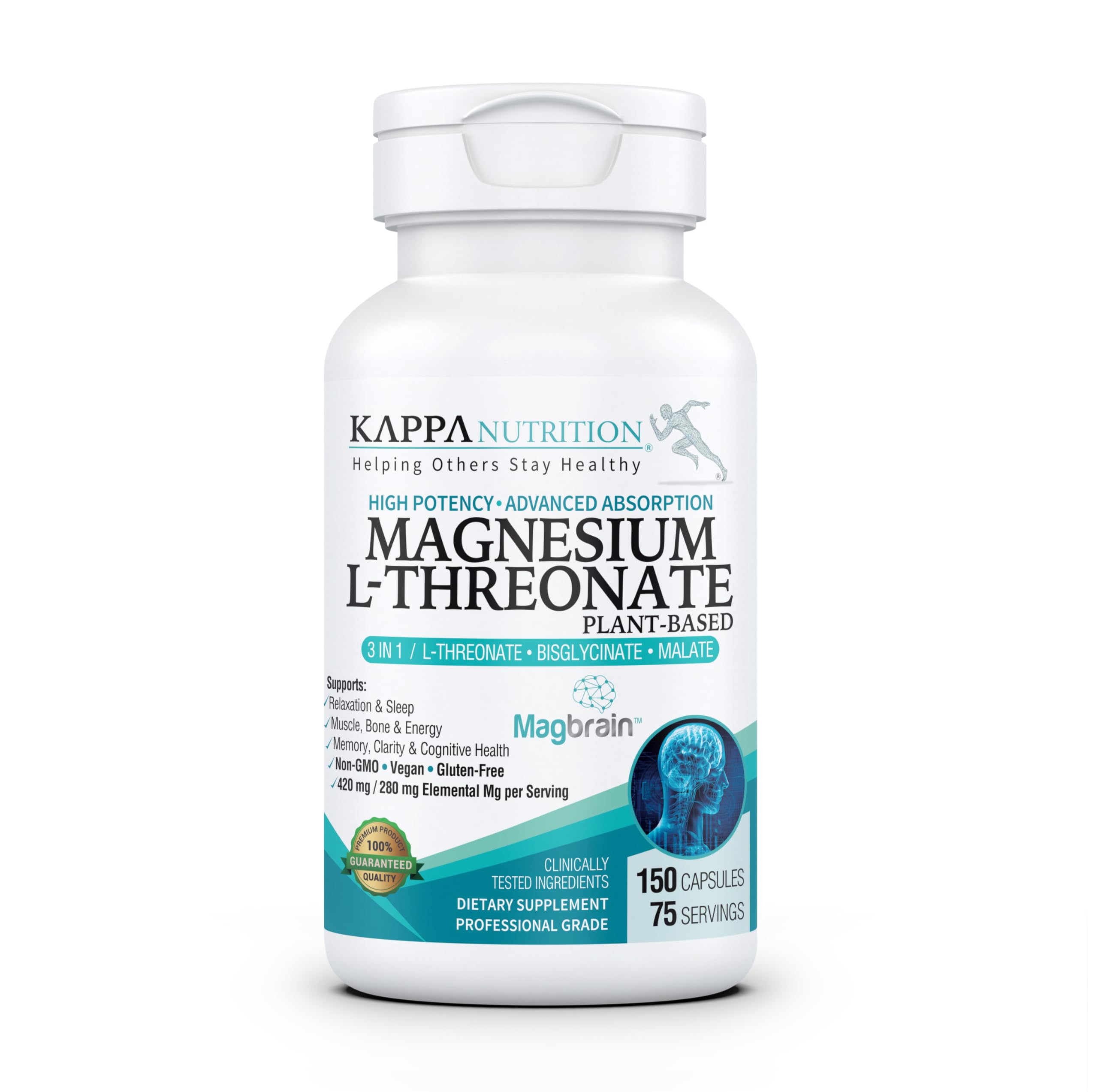 Kappa Nutrition Magbrain Magnesium L-Threonate plant-based bottle and capsules