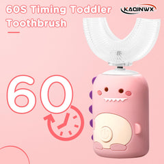 KAQINWX Kids U-Shaped toothbrush showing 360 cleaning