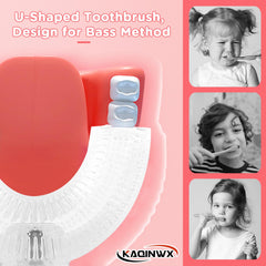 KAQINWX Kids U-Shaped Dinosaur Design toothbrush side view