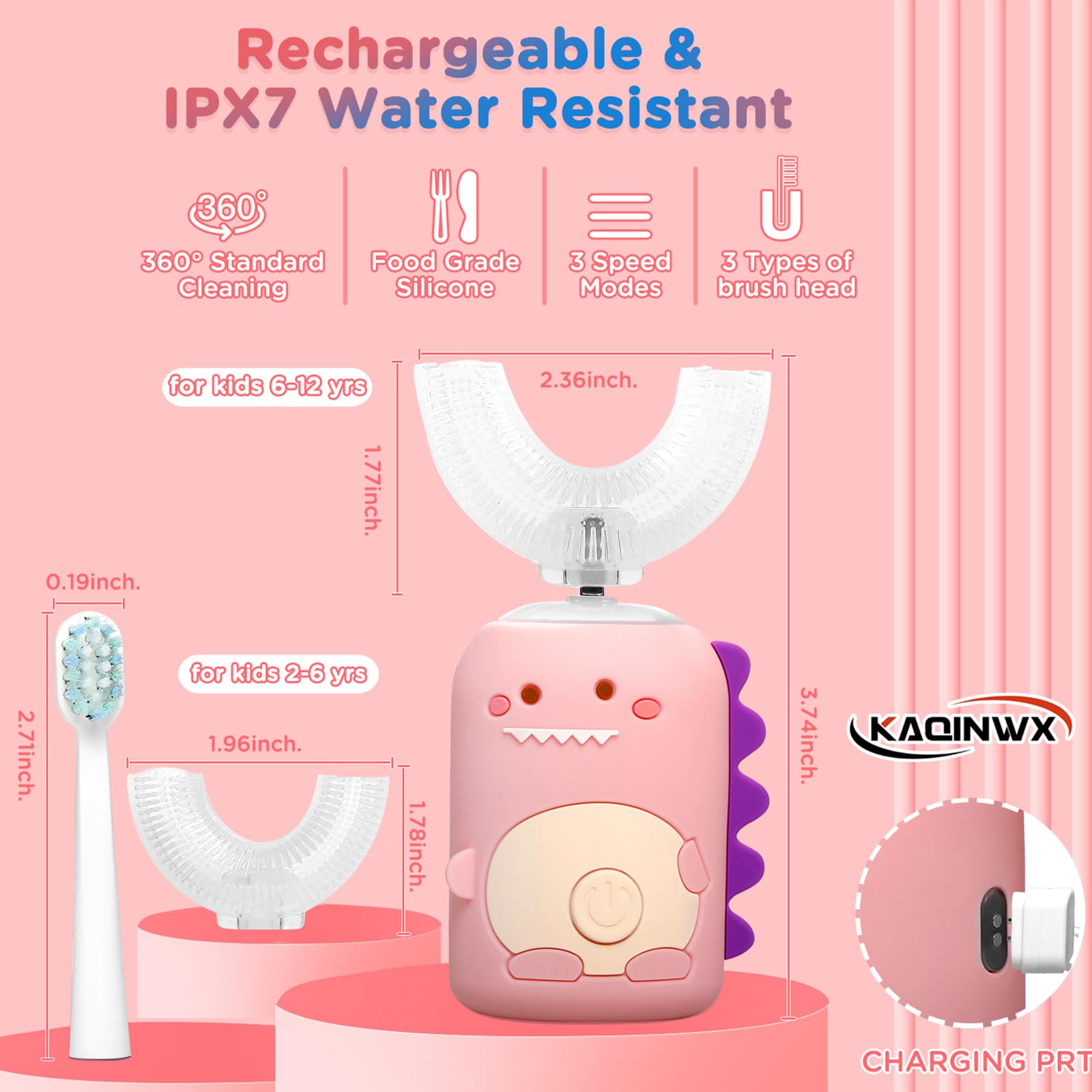 KAQINWX Kids U-Shaped toothbrush IPX7 waterproof feature