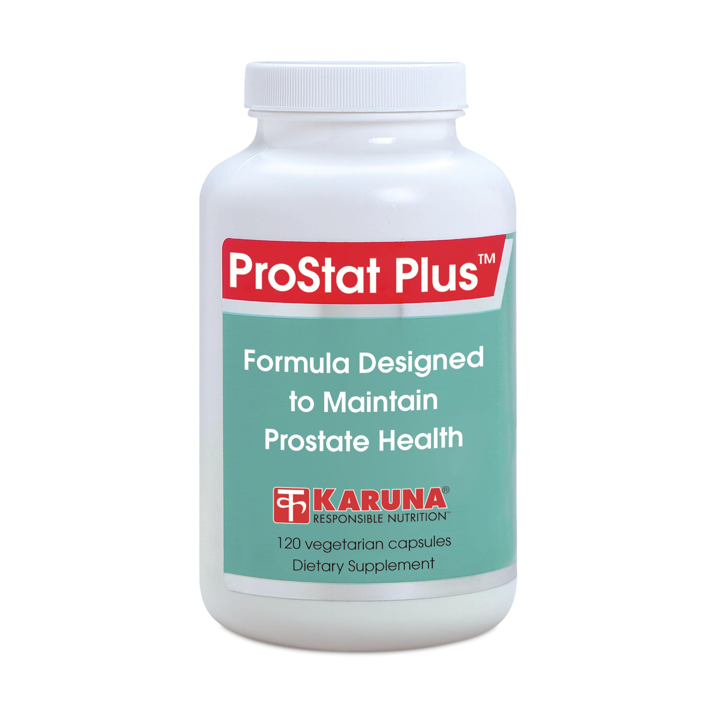 Karuna Prostate Plus 120 Vegetarian Capsules bottle on white background
