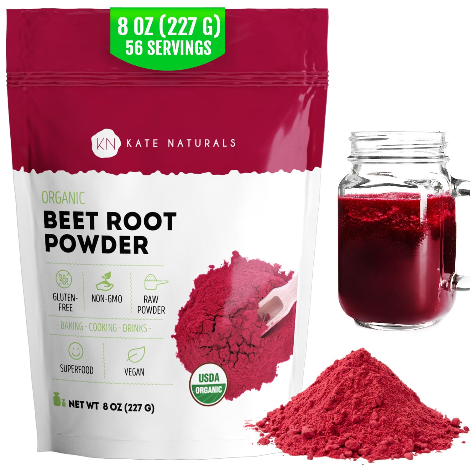 Kate Naturals Organic Beet Root Powder 8oz jar label