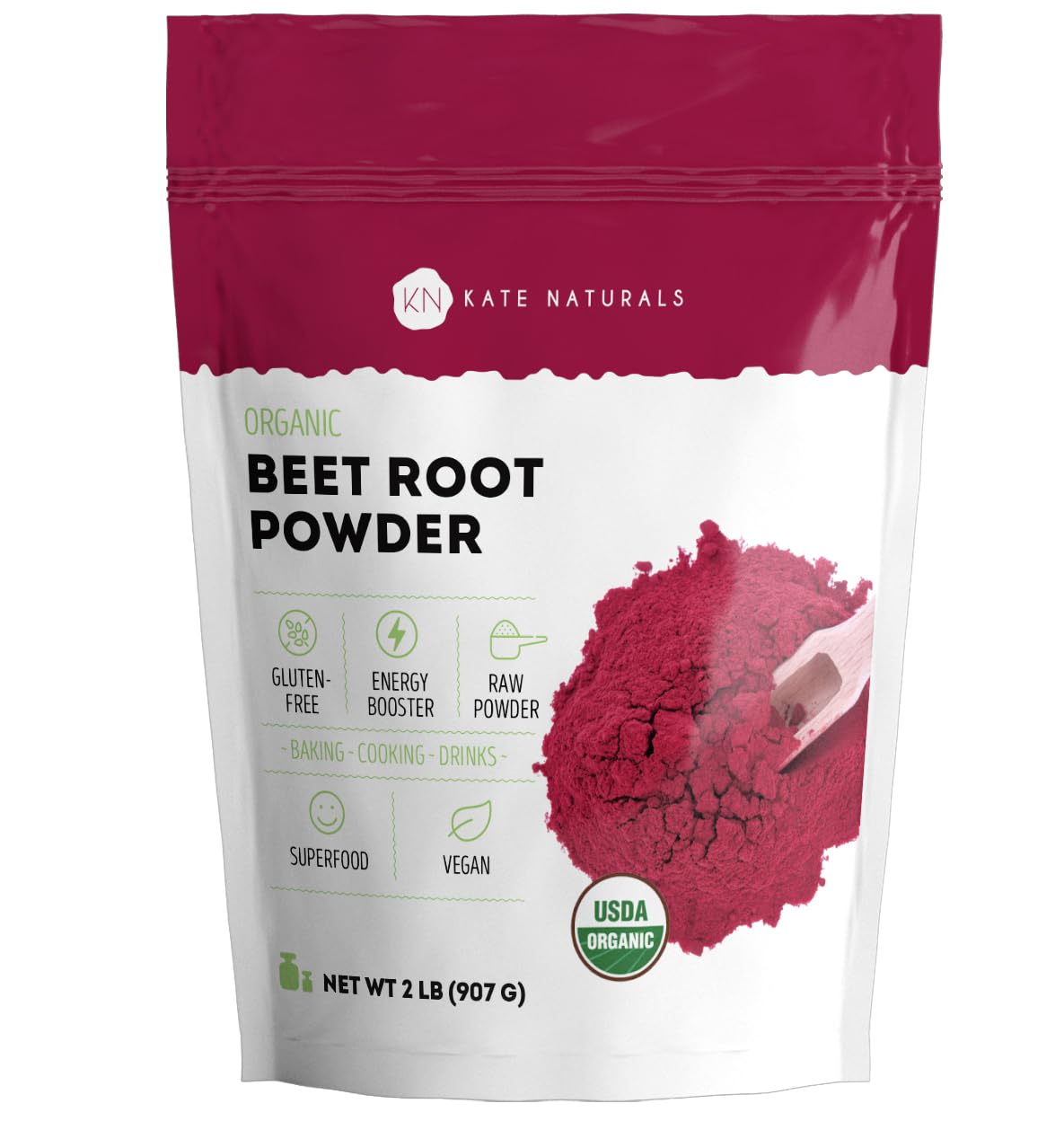 Kate Naturals beet root powder bottle for smoothies and baking