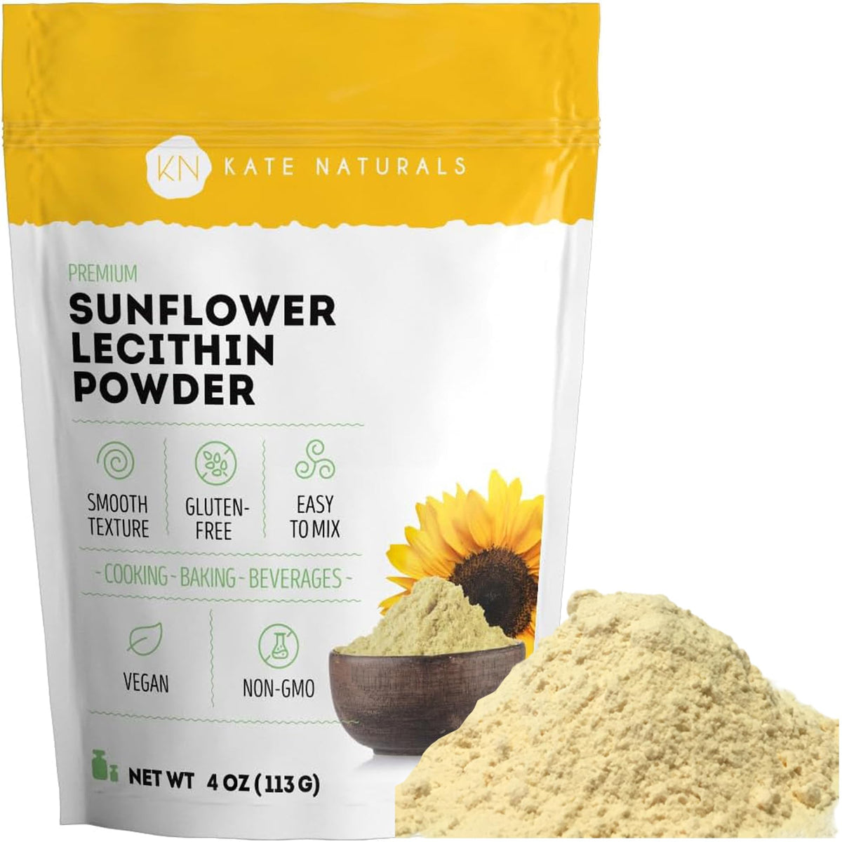 Kate Naturals Sunflower Lecithin Powder 4oz front view