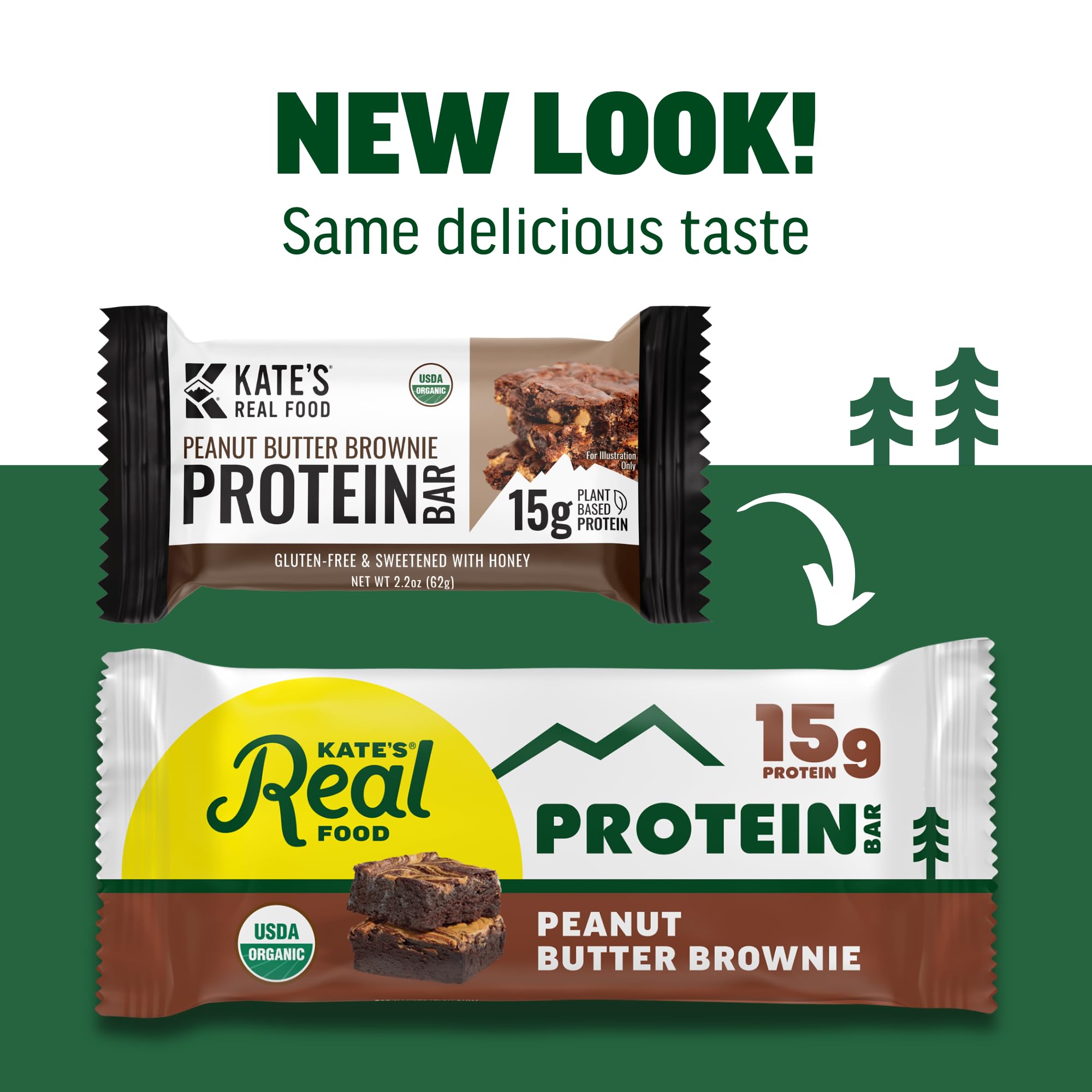 Kate's Real Food Peanut Butter Brownie bar on-the-go wrapper — easy gym snack for busy days.
