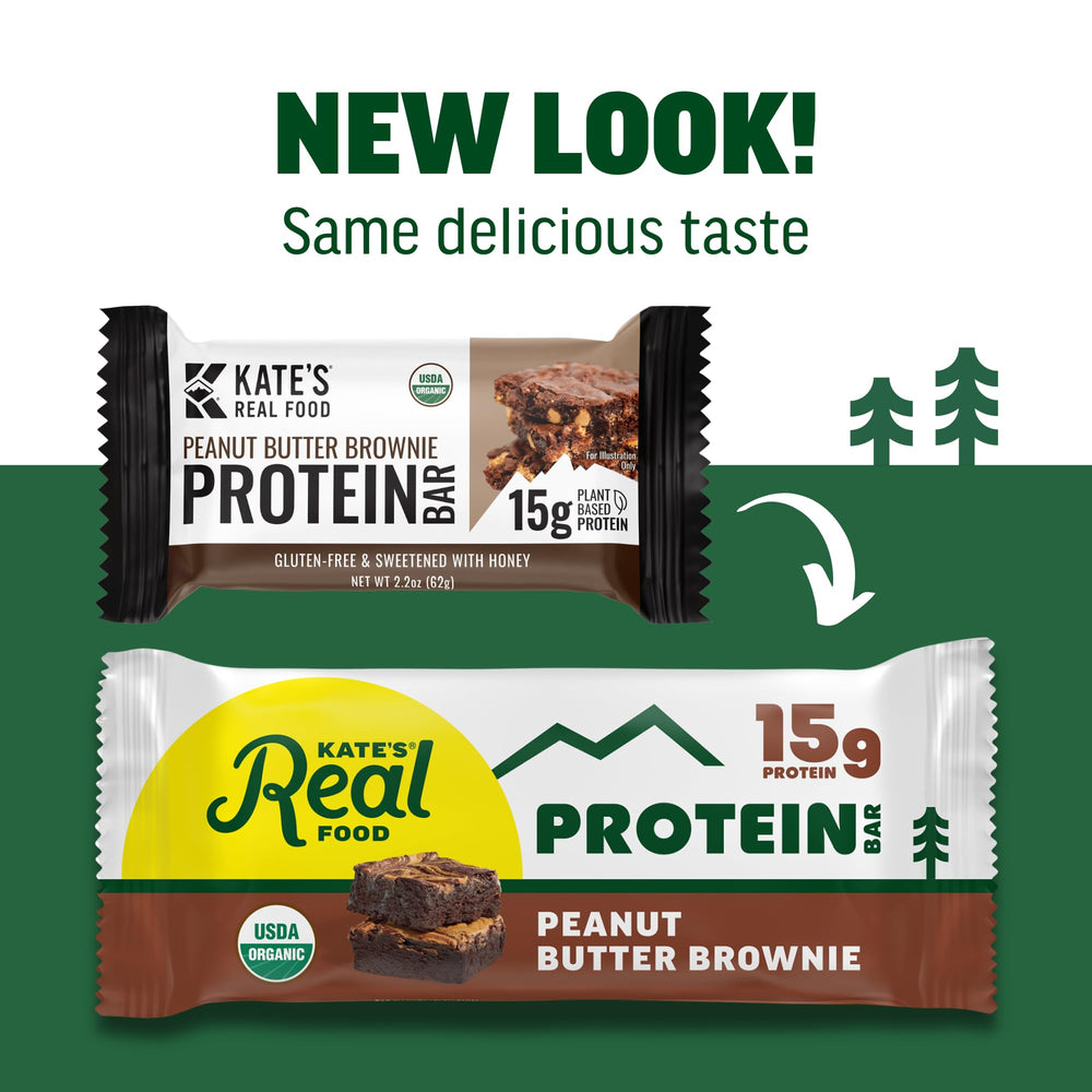 Kate's Real Food Peanut Butter Brownie bar on-the-go wrapper — easy gym snack for busy days.
