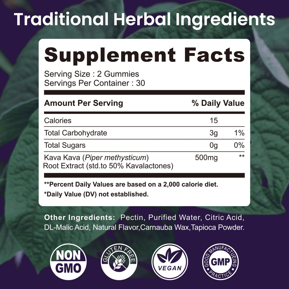 Ingredients panel showing kavalactones content