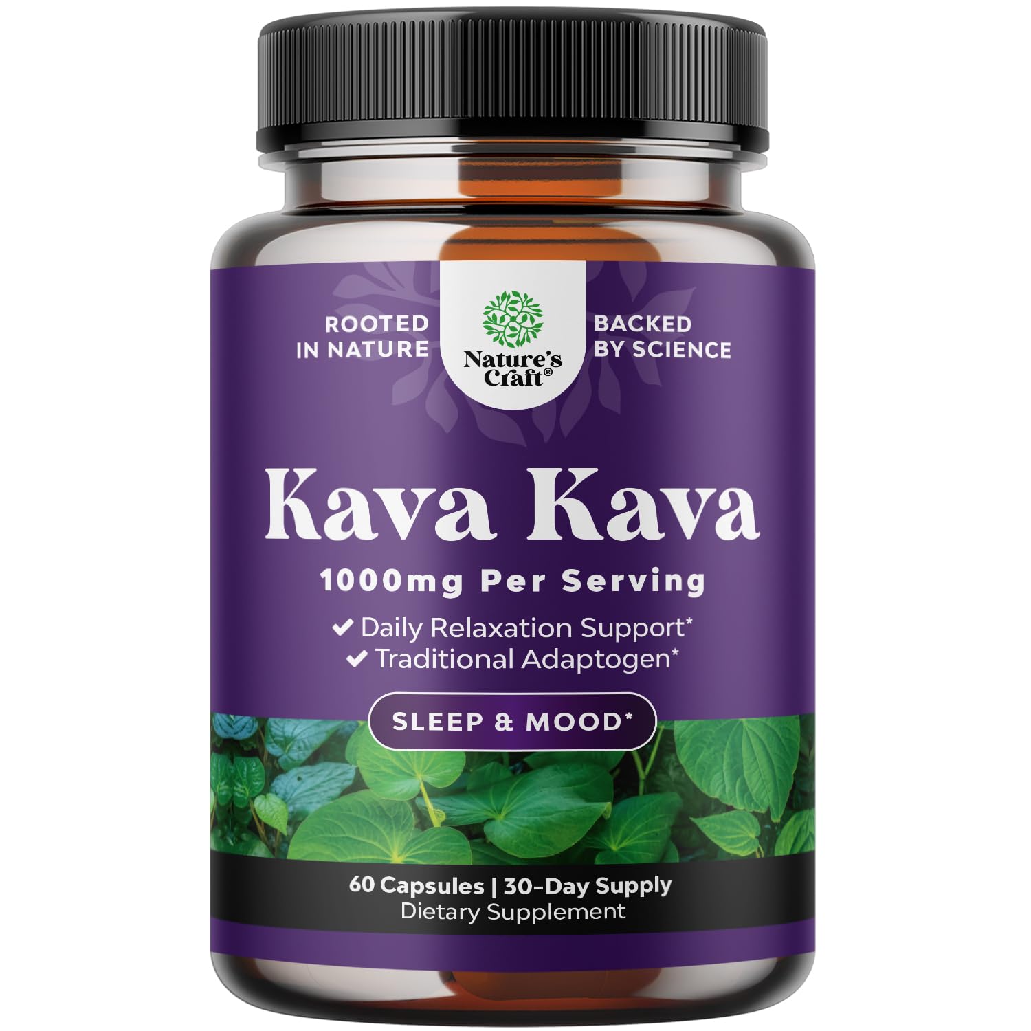 Kava Kava Root Extract 1000mg bottle on white background