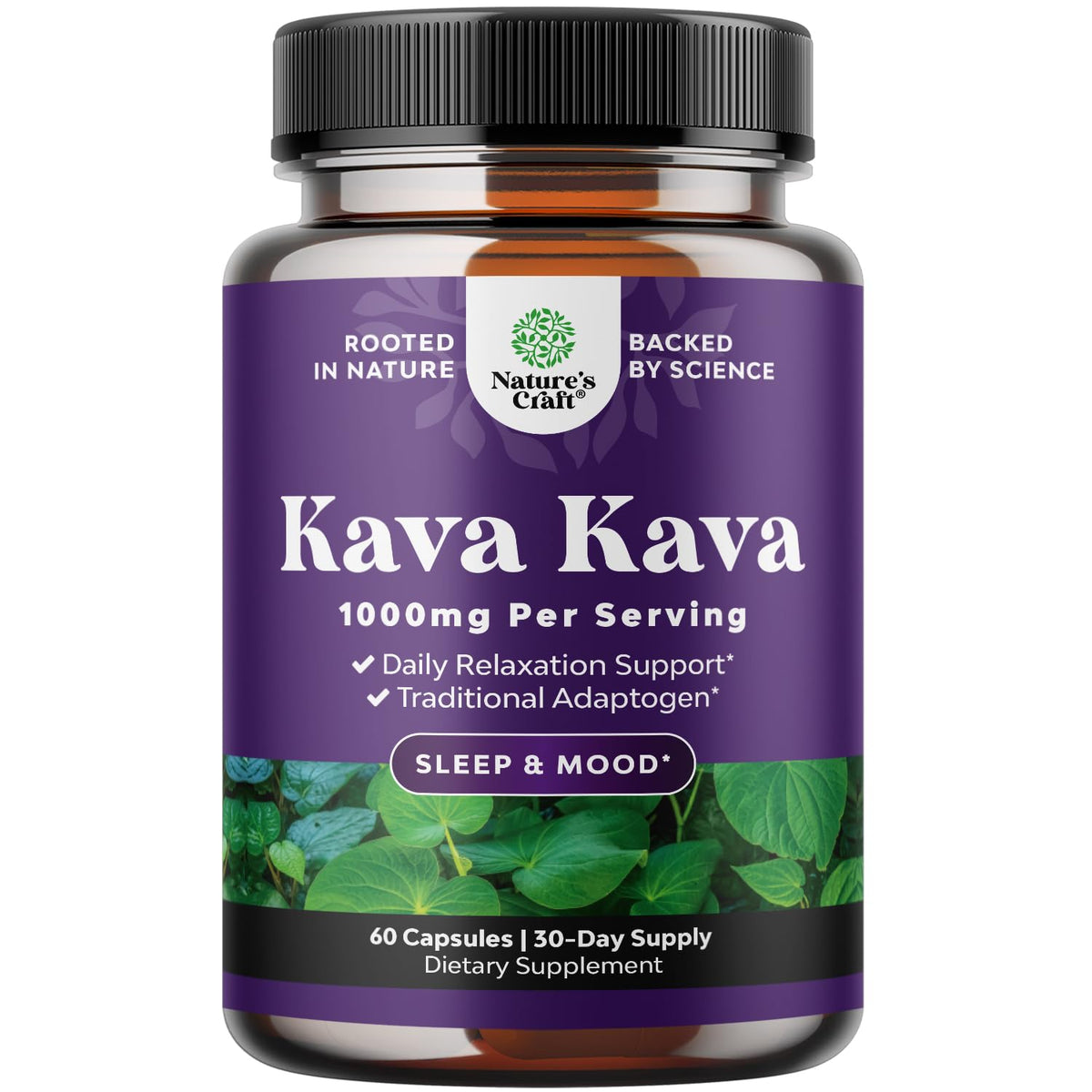 Kava Kava Root Extract 1000mg bottle on white background