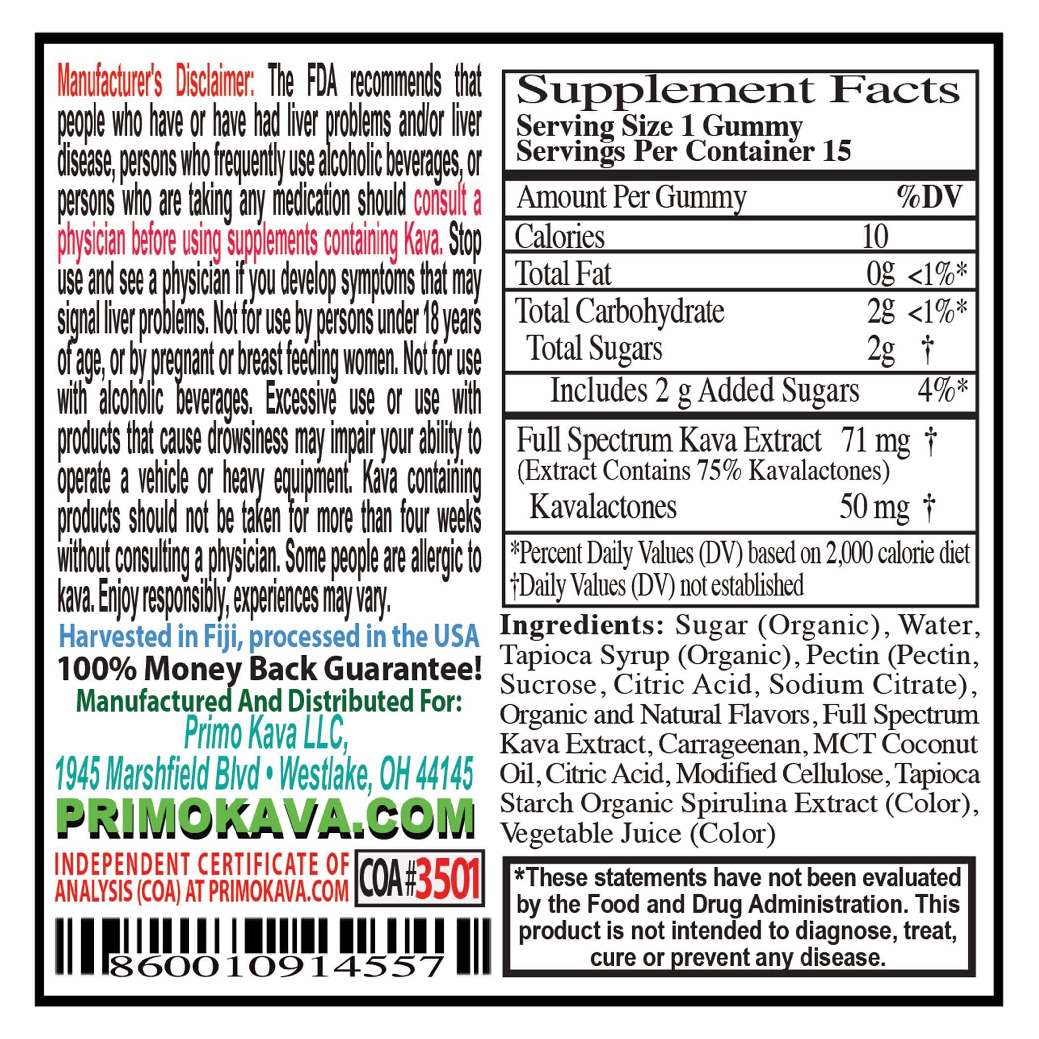 15-count bottle of Kava Kava gummies in packaging