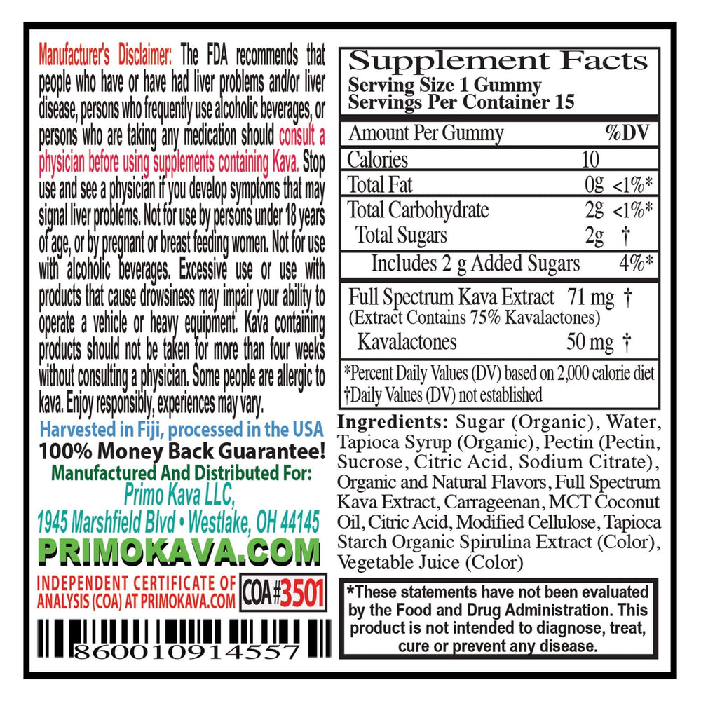 15-count bottle of Kava Kava gummies in packaging